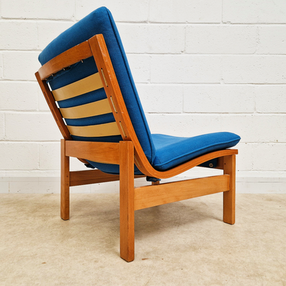 Parker Knoll Mid Century 1960s Fabric & Beech Royal Blue Lounge Accent Chair Armchair