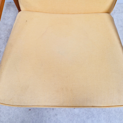Parker Knoll Mid Century 1960s Fabric & Beech Sunshine Yellow Lounge Accent Chair Armchair