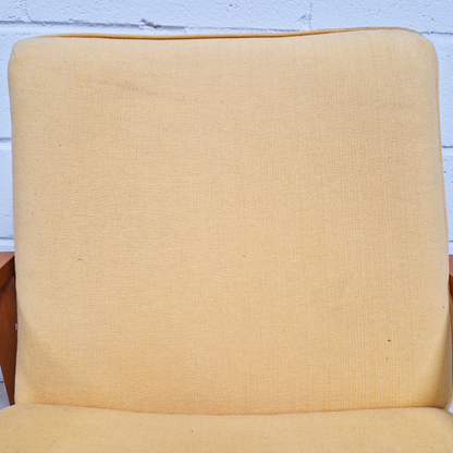 Parker Knoll Mid Century 1960s Fabric & Beech Sunshine Yellow Lounge Accent Chair Armchair