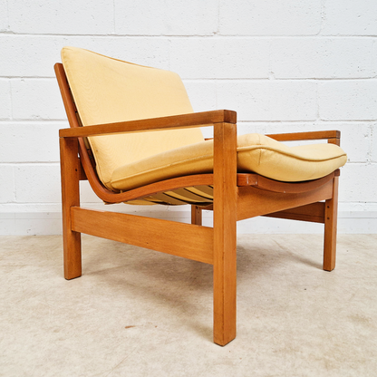 Parker Knoll Mid Century 1960s Fabric & Beech Sunshine Yellow Lounge Accent Chair Armchair