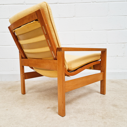 Parker Knoll Mid Century 1960s Fabric & Beech Sunshine Yellow Lounge Accent Chair Armchair