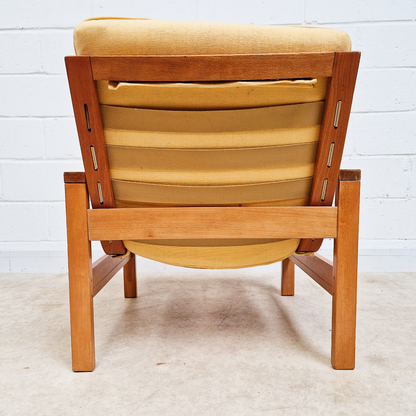 Parker Knoll Mid Century 1960s Fabric & Beech Sunshine Yellow Lounge Accent Chair Armchair