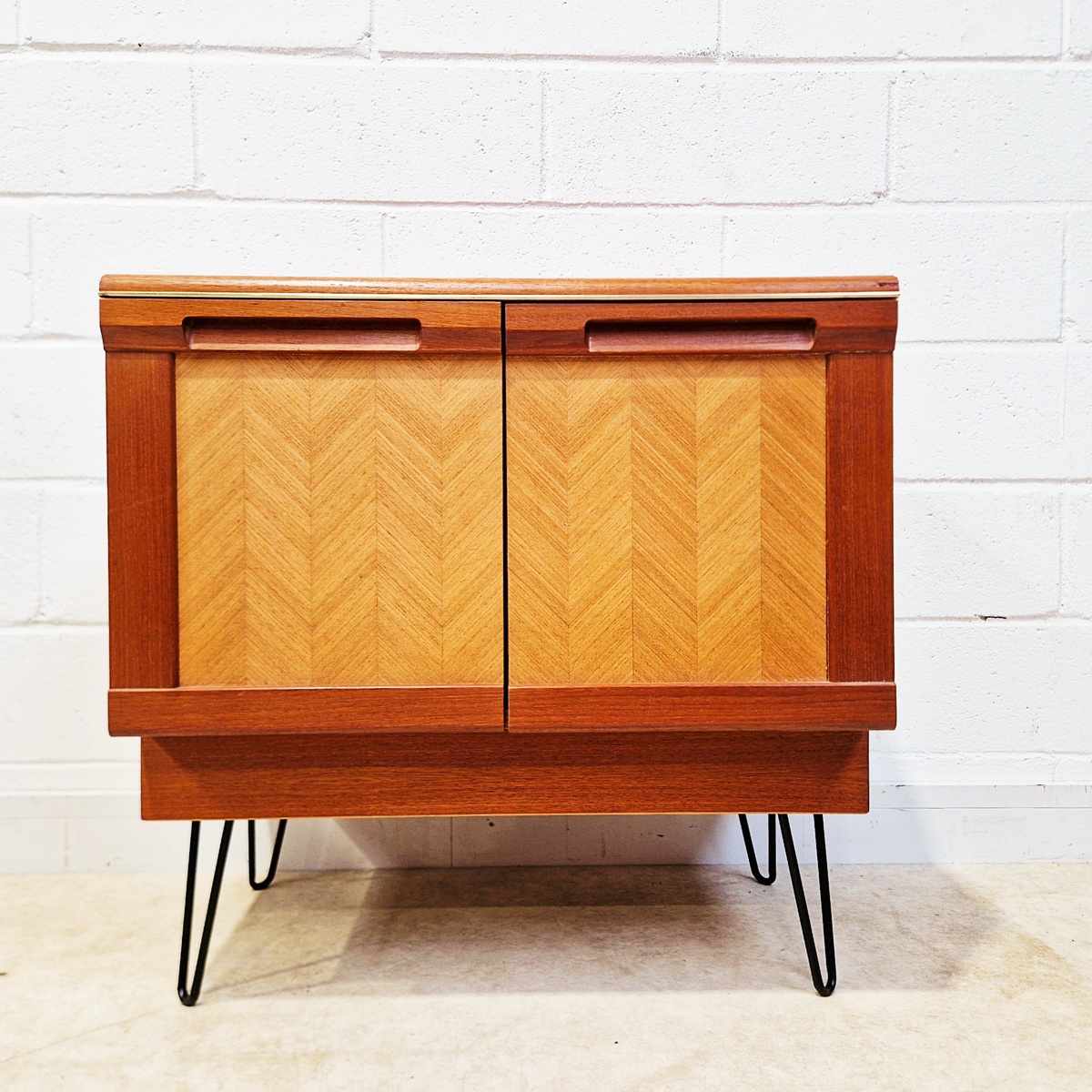 G Plan Vintage Mid Century Herringbone Teak Compact Sideboard LP Storage Cabinet