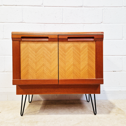 G Plan Vintage Mid Century Herringbone Teak Compact Sideboard LP Storage Cabinet