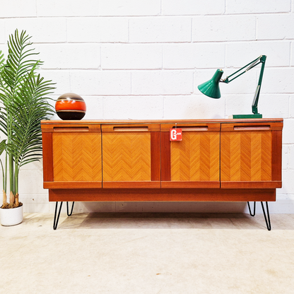 G Plan Herringbone Red Label Vintage Mid Century Danish Design Sideboard Buffet Credenza