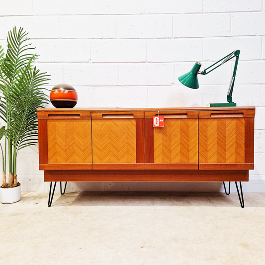G Plan Herringbone Red Label Vintage Mid Century Danish Design Sideboard Buffet Credenza