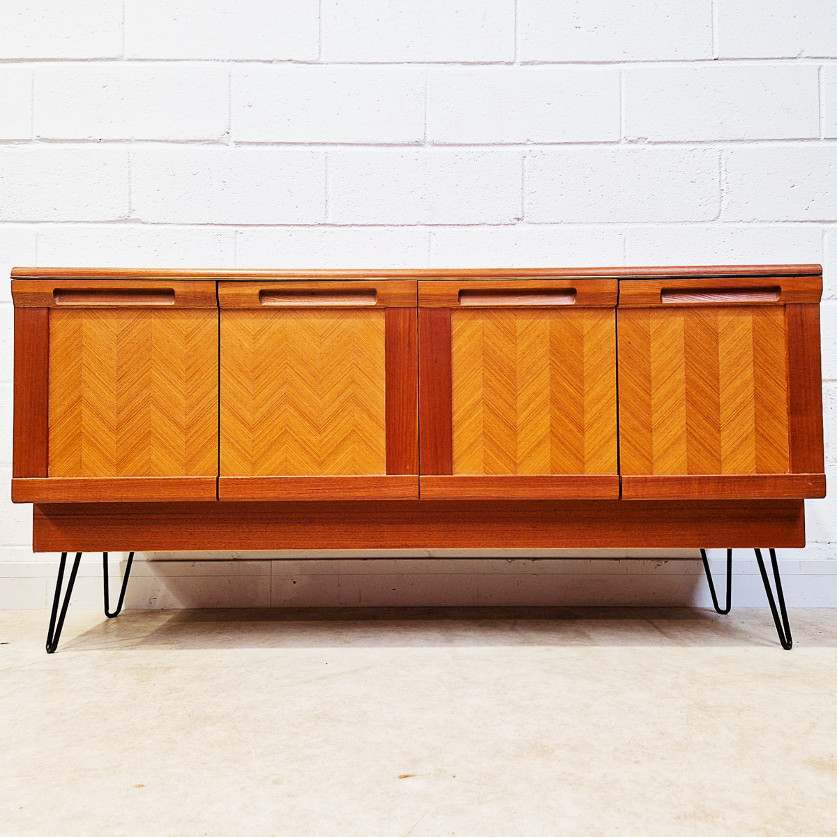 G Plan Herringbone Red Label Vintage Mid Century Danish Design Sideboard Buffet Credenza