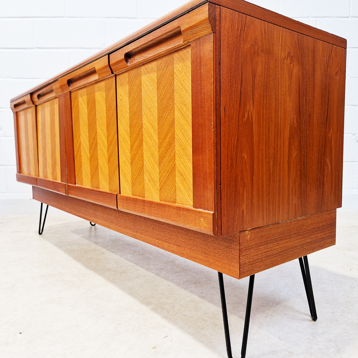 G Plan Herringbone Red Label Vintage Mid Century Danish Design Sideboard Buffet Credenza