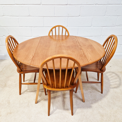 Ercol Vintage Mid Century Solid Elm Drop Leaf Table and Hoopback Chair Dining Set