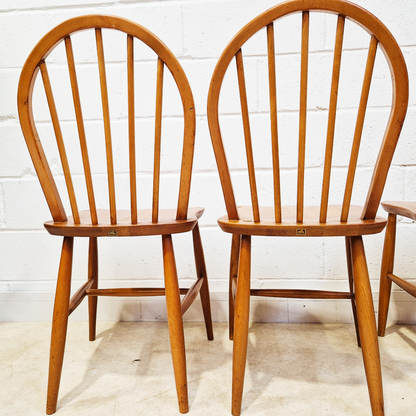 Ercol Vintage Mid Century Solid Elm Drop Leaf Table and Hoopback Chair Dining Set
