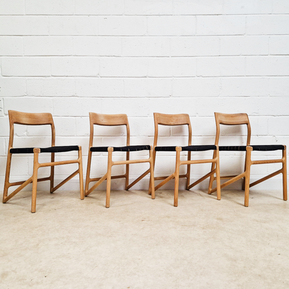 Gazzda for Heal's of London Set of 4 Mid Century Modern Solid Oak & Weave Dining Chairs