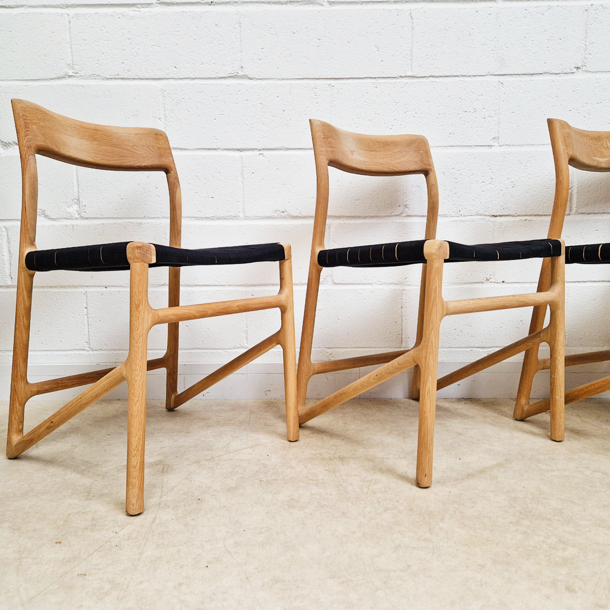Gazzda for Heal's of London Set of 4 Mid Century Modern Solid Oak & Weave Dining Chairs