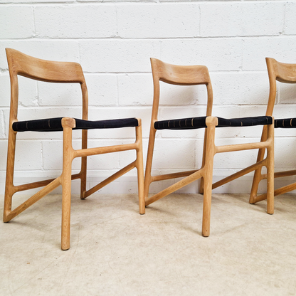 Gazzda for Heal's of London Set of 4 Mid Century Modern Solid Oak & Weave Dining Chairs