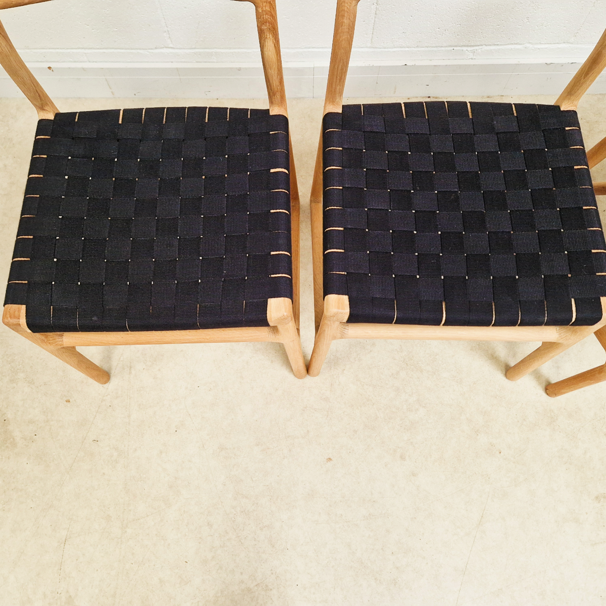 Gazzda for Heal's of London Set of 4 Mid Century Modern Solid Oak & Weave Dining Chairs