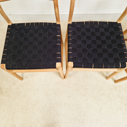 Gazzda for Heal's of London Set of 4 Mid Century Modern Solid Oak & Weave Dining Chairs