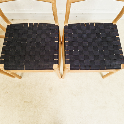 Gazzda for Heal's of London Set of 4 Mid Century Modern Solid Oak & Weave Dining Chairs
