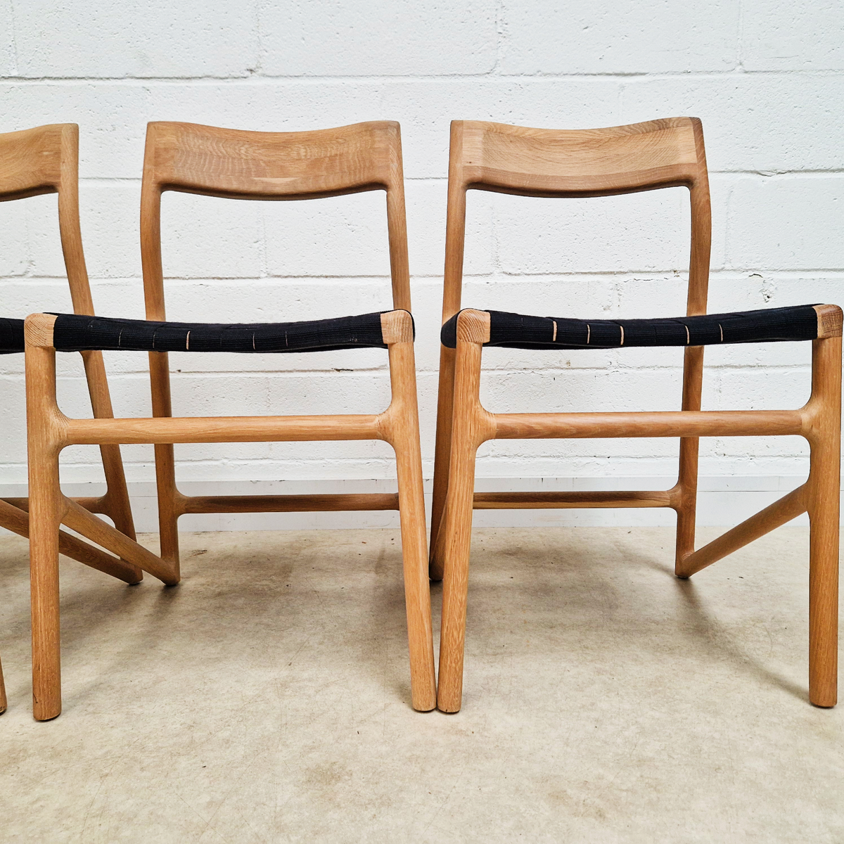 Gazzda for Heal's of London Set of 4 Mid Century Modern Solid Oak & Weave Dining Chairs