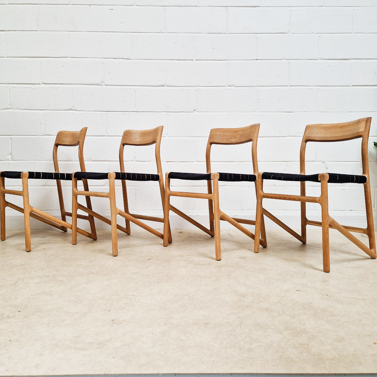 Gazzda for Heal's of London Set of 4 Mid Century Modern Solid Oak & Weave Dining Chairs