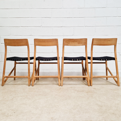 Gazzda for Heal's of London Set of 4 Mid Century Modern Solid Oak & Weave Dining Chairs