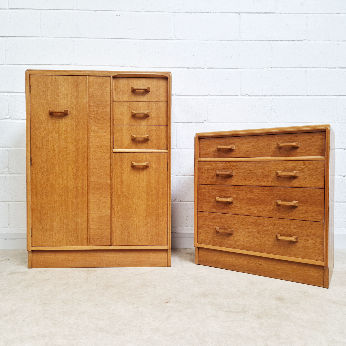 G Plan Egomme Gold Label Vintage Mid Century 1950s Wardrobe & Chest of Drawers Set PG381A