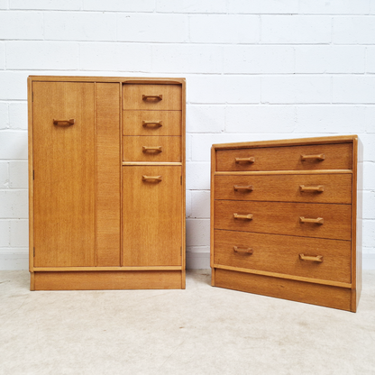 G Plan Egomme Gold Label Vintage Mid Century 1950s Wardrobe & Chest of Drawers Set PG381A