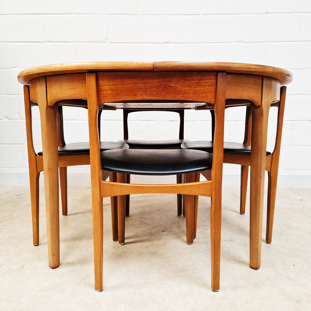 Nathan Vintage Mid Century Danish Design Round Extending Dining Table & 4 Chair Set