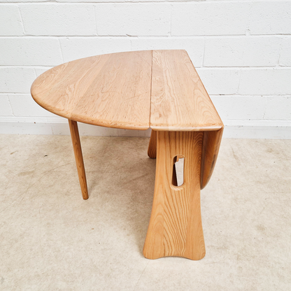 Ercol Windsor Vintage Mid Century Solid Elm Drop Leaf Gateleg Round Dining Table