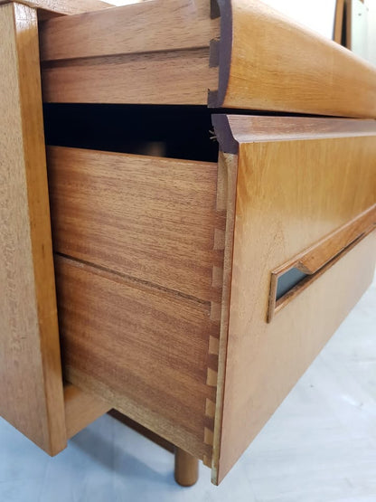 Vintage Mid Century 1960s Danish Design Golden Teak Dresser Sideboard Desk
