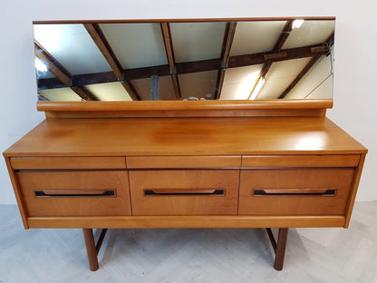 Vintage Mid Century 1960s Danish Design Golden Teak Dresser Sideboard Desk