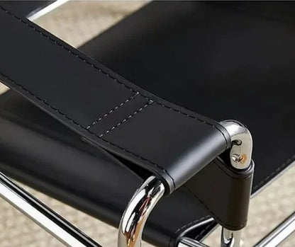 Mid Century Modern Bauhaus Nordic Design Leather & Steel Lounge Chair