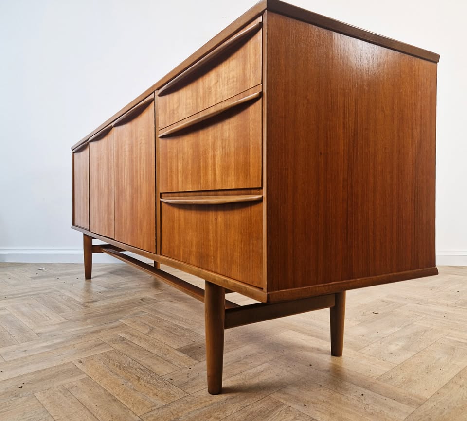 A.H. McIntosh Vintage Mid Century Danish Design Golden Teak Sideboard Buffet Credenza