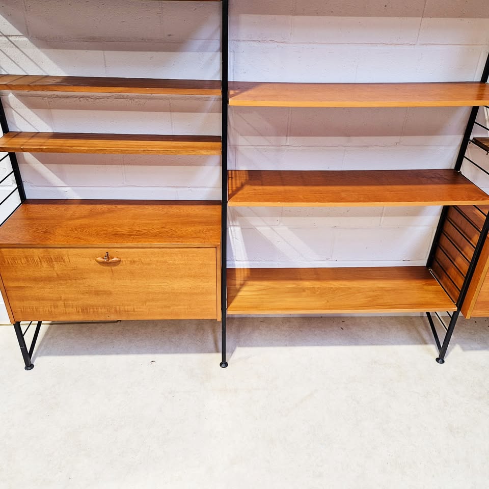 Staples Ladderax Vintage 1960s Mid Century 3 Bay Danish Design Cabinet Sideboard Shelf System