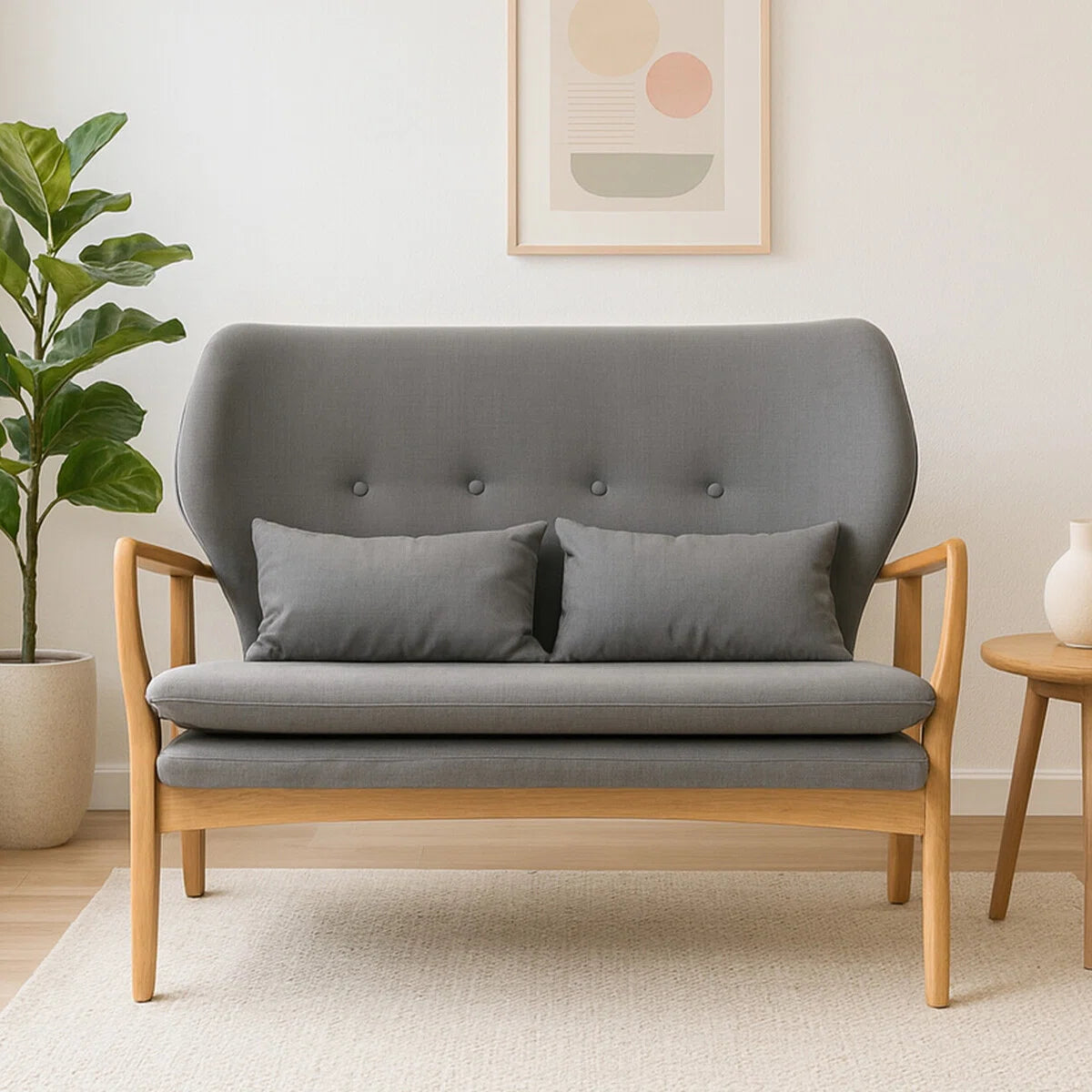 Mid Century Modern Solid Birch Nordic Design 2 Seater Lounge Chair Sofa