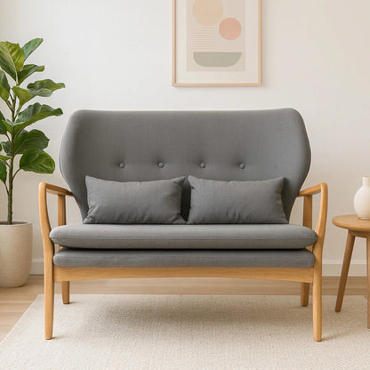 Mid Century Modern Solid Birch Nordic Design 2 Seater Lounge Chair Sofa