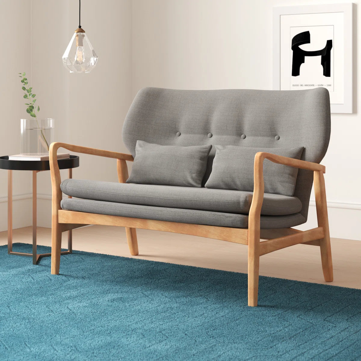 Mid Century Modern Solid Birch Nordic Design 2 Seater Lounge Chair Sofa