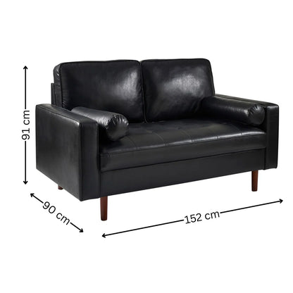 Mid Century Modern Black Faux Leather Nordic Design Lounge Accent 2 Seater Sofa Chair