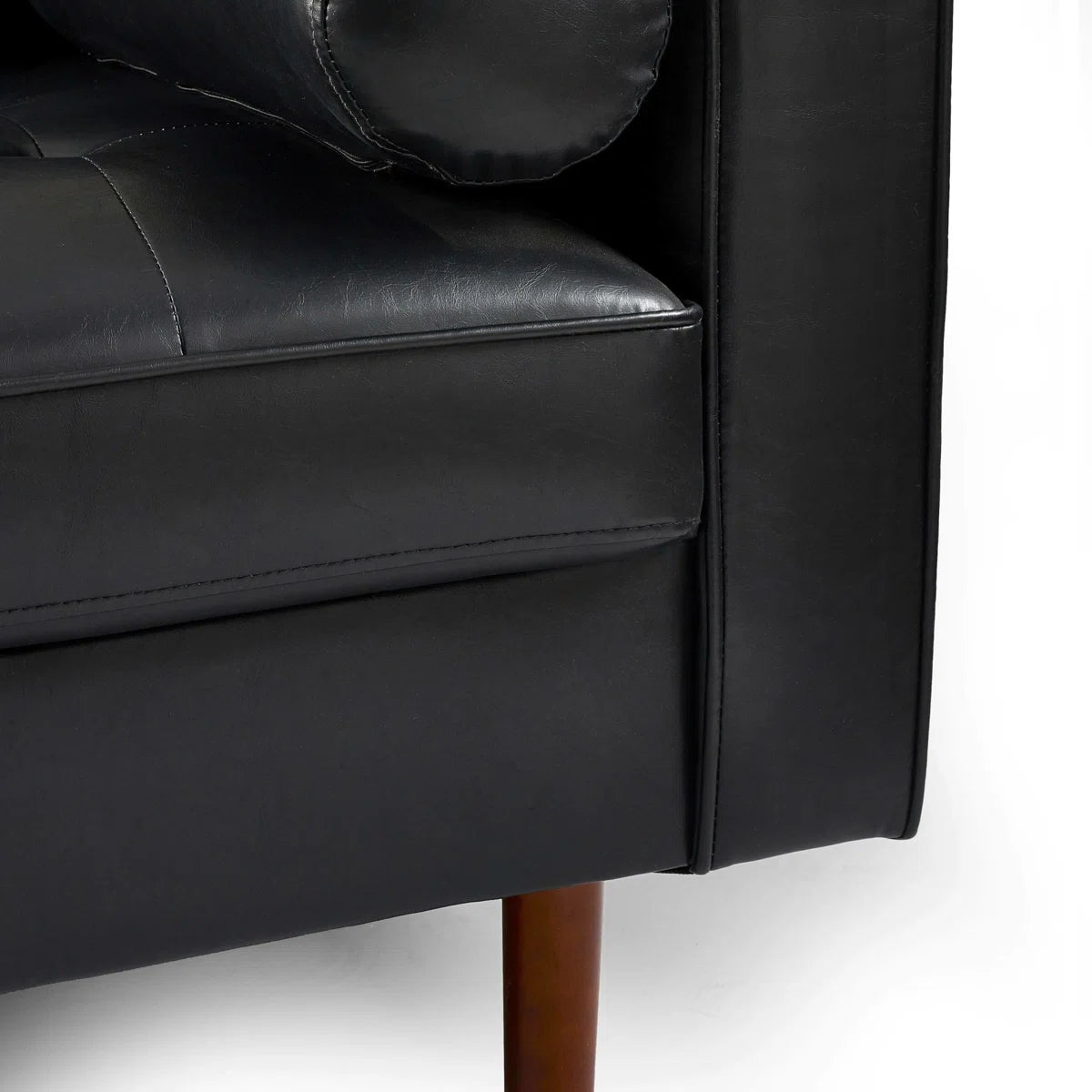 Mid Century Modern Black Faux Leather Nordic Design Lounge Accent 2 Seater Sofa Chair