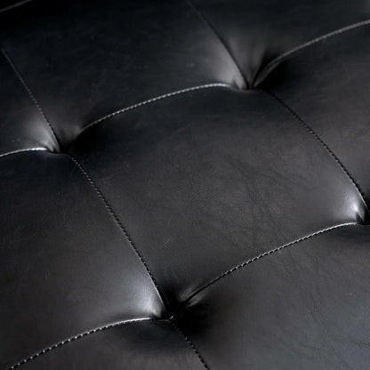 Mid Century Modern Black Faux Leather Nordic Design Lounge Accent 2 Seater Sofa Chair