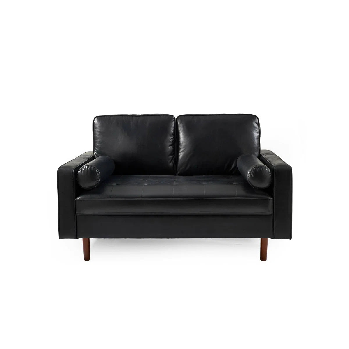 Mid Century Modern Black Faux Leather Nordic Design Lounge Accent 2 Seater Sofa Chair