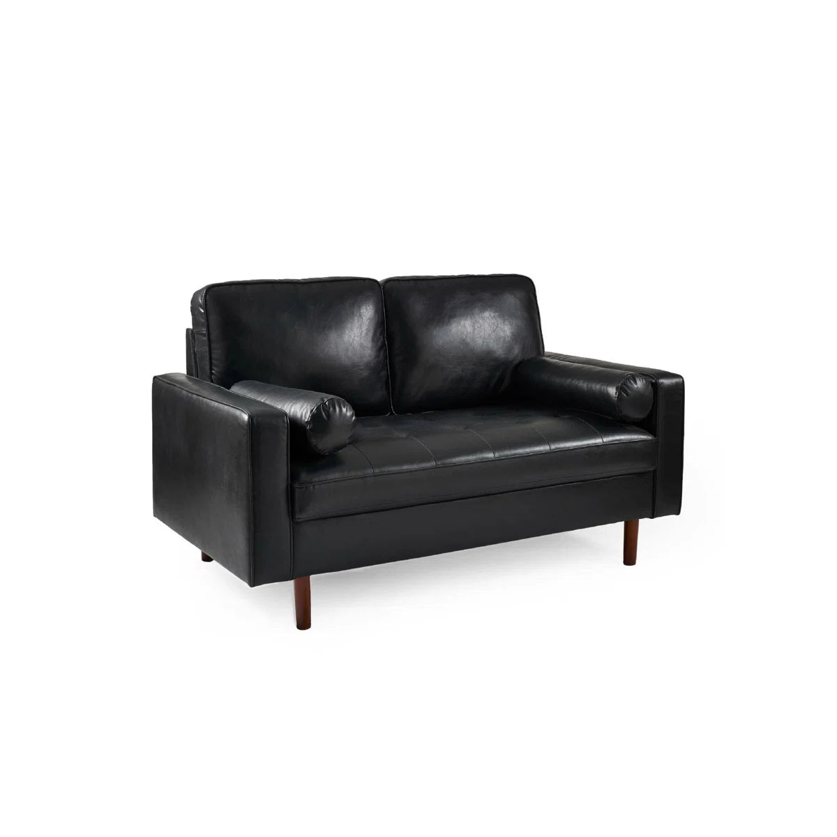 Mid Century Modern Black Faux Leather Nordic Design Lounge Accent 2 Seater Sofa Chair