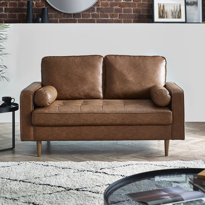 Mid Century Modern Faux Leather Nordic Design Lounge Accent 2 Seater Sofa Chair