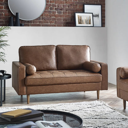 Mid Century Modern Faux Leather Nordic Design Lounge Accent 2 Seater Sofa Chair