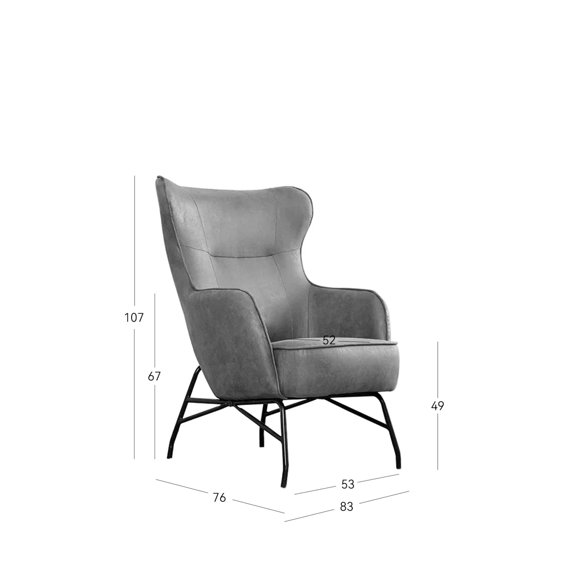 Mid Century Modern Faux Tan Leather & Steel Wingback Lounge Accent Chair