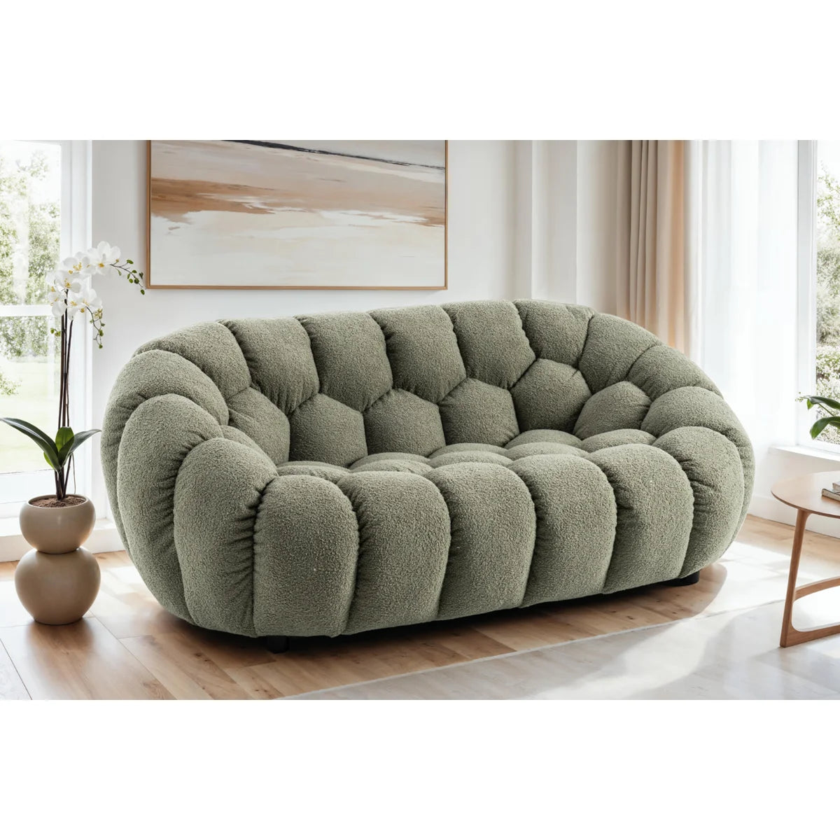 Nordic Design Low Level 2 Seater Boucle Bosun Lounge Accent Sofa