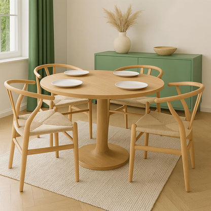 Set of 4 Mid Century Modern Solid Beech & Cord Danish Design Accent Dining Chairs