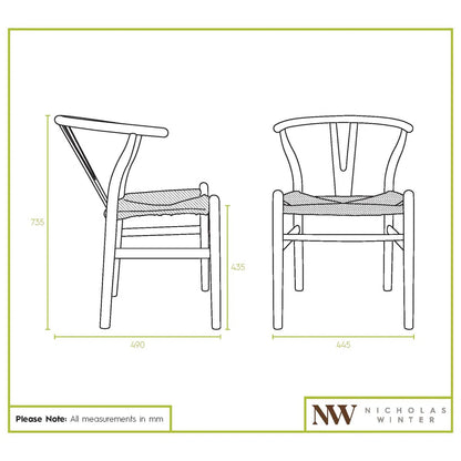 Set of 4 Mid Century Modern Solid Beech & Cord Danish Design Accent Dining Chairs