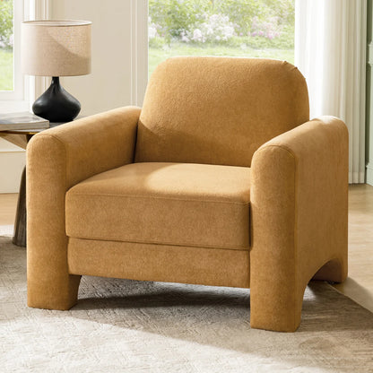 Mid Century Modern Nordic Design Burnt Orange Chennille Upholstered Accent Armchair
