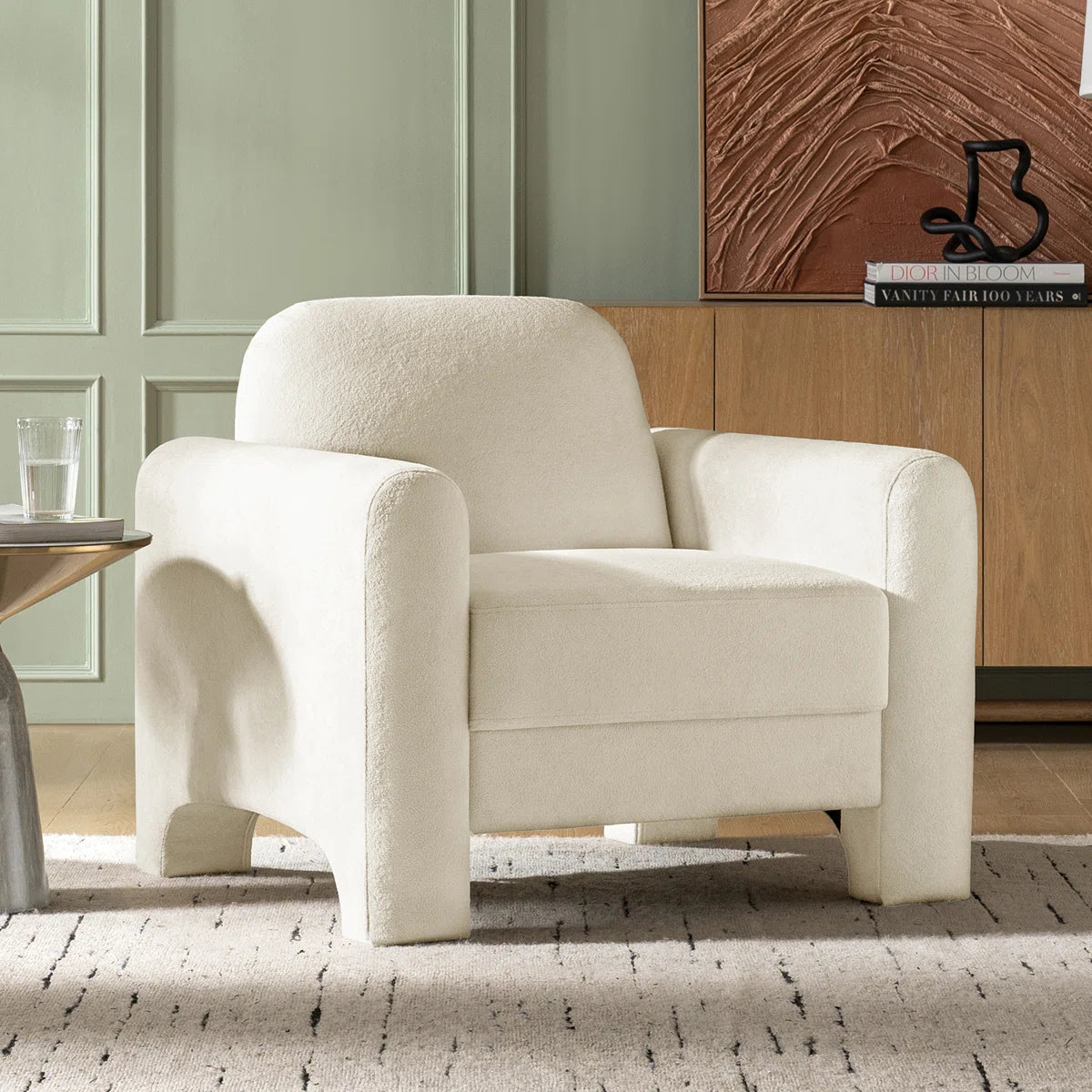 Mid Century Modern Nordic Design Burnt Orange Chennille Upholstered Accent Armchair