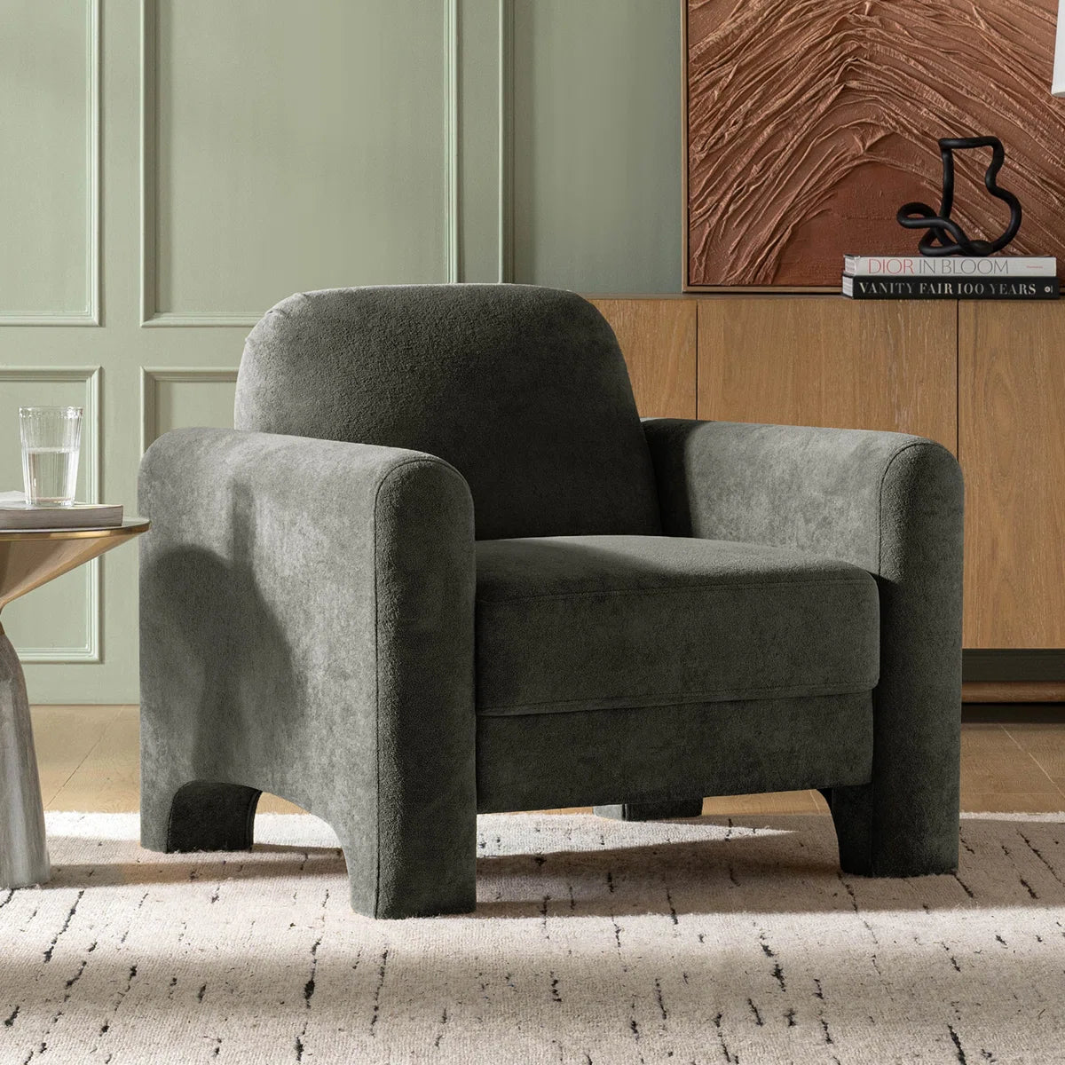Mid Century Modern Nordic Design Burnt Orange Chennille Upholstered Accent Armchair