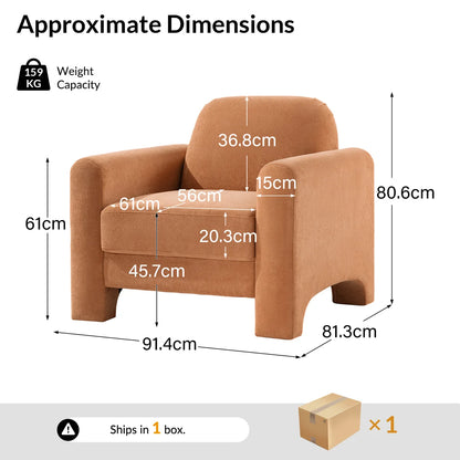 Mid Century Modern Nordic Design Burnt Orange Chennille Upholstered Accent Armchair